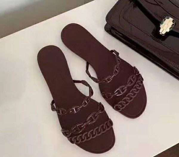 

WITH BOX Luxury Brand Womens Rivage Sandals Sandal With Chaine D'Ancre Motif And Strappy Silhouett H Slippers Summer Solid Flat Heel Slipper