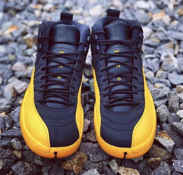 

2020 authentic 12 university gold black yellow man basketball shoes real carbon fiber mens trainers 12s athletic sports with original box