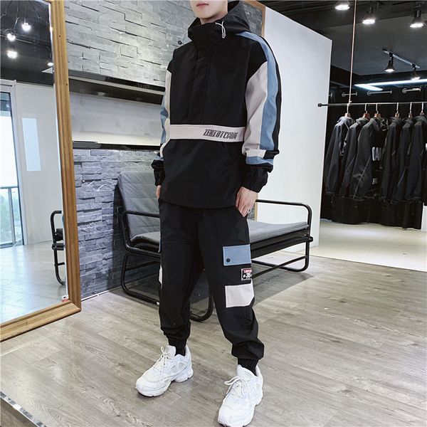

men's tracksuit set 2020 new sport suit pullover hooded jacket+pants hip hop workwear two piece set sweat suits for men clothing, Gray