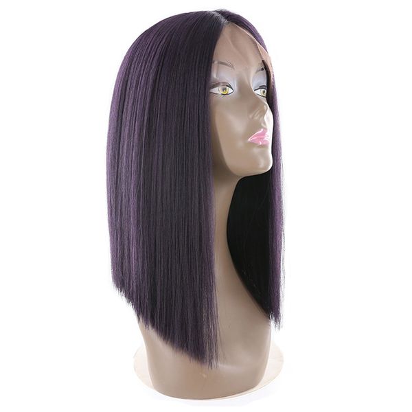 

передний парик короткая прямая средняя часть боб lace glueless жаропрочных синтетические парики для чернокожих женщин 14inch на продажу бесп, Black;brown