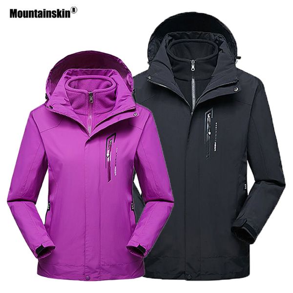 

mountainskin men women 2 pieces winter fleece thermal jacket outdoor sport windbreaker hiking skiing camping warm coats va324, Blue;black