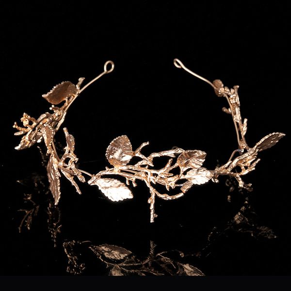 

handmade vintage baroque hair jewelry metal rose gold leaf bride hair band branch wedding headpieces plant bridal hair pieces, Golden;white