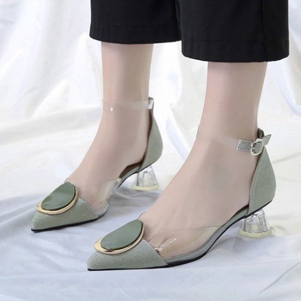 

2019 summer shoes women sandals transparent heeled shoes ankle strap sandals high heels pointed toe dress woman lhcgy 7413, Black