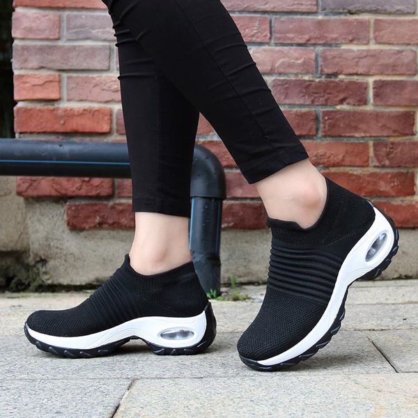 

womens flats slip on shoes for women sock sneakers platform 2019 comfortable soft ladies spring buty damskie sepatu wanita black