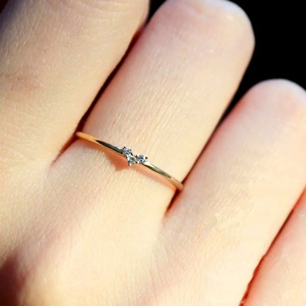 

simple heart crystal rings for women female chic dainty thin rings delicate gold wedding jewelry bague femme, Slivery;golden