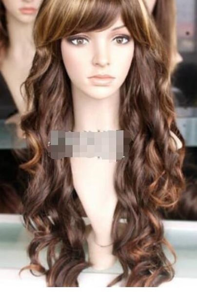 

yu ying wig pretty long dark brown&blonde wavy curly wig new fashion cosplay ing