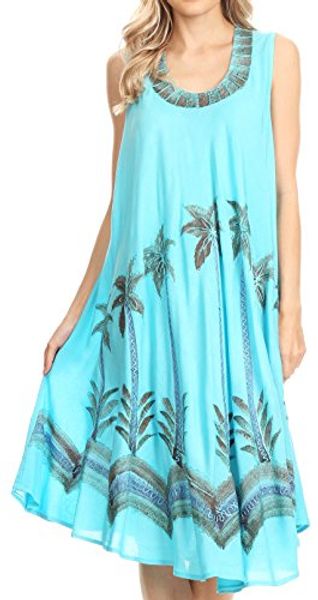 

sakkas watercolor palm tree tank caftan short dress, Black;gray