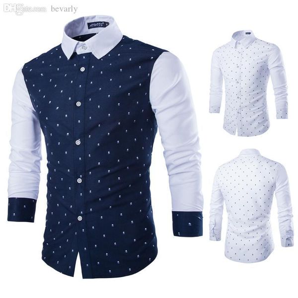 

wholesale-new acetate full turn-down collar burderry men mens autumn british fashion skull printing stitching long-sleeved y115