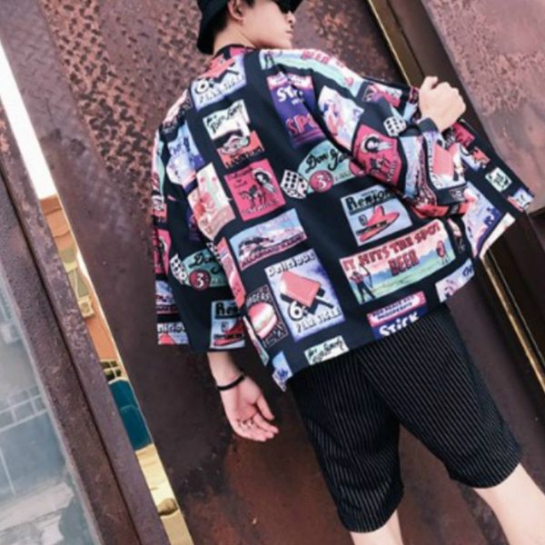 

blouse kimonos 2019 new men cartoon women shirts sunscreenkimono japanese print cardigan fashion casual summer beach 236-131, Black;brown
