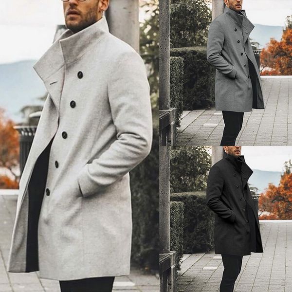 

mens trench coat jacket autumn men overcoats casual solid color blends trench coat for men clothing long streetwear, Tan;black