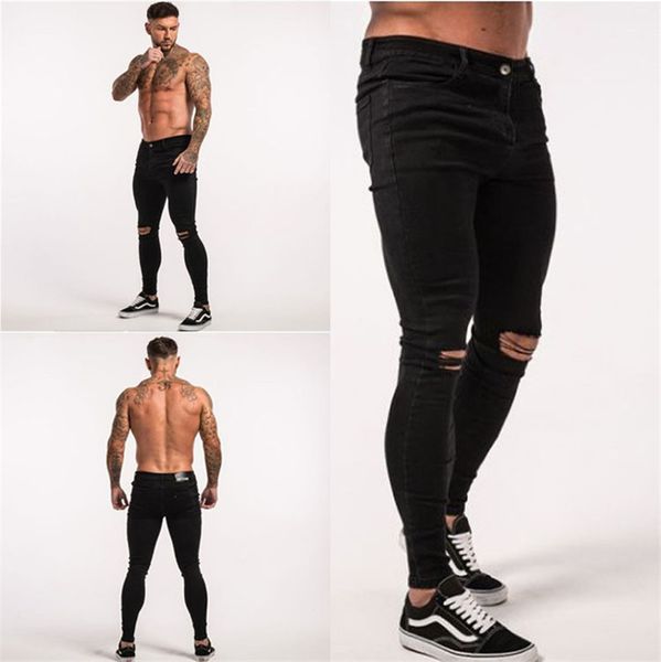 

черные мужские дизайнерские рваные джинсы модная эластичная молния fly mid waist узкие джинсы модные джинсы casaul, Blue