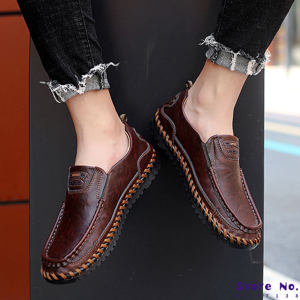 

handmade leather loafers men italy rome shoes quality split leather flat moccasins men sneakers new autumn soft casual shoes, Black