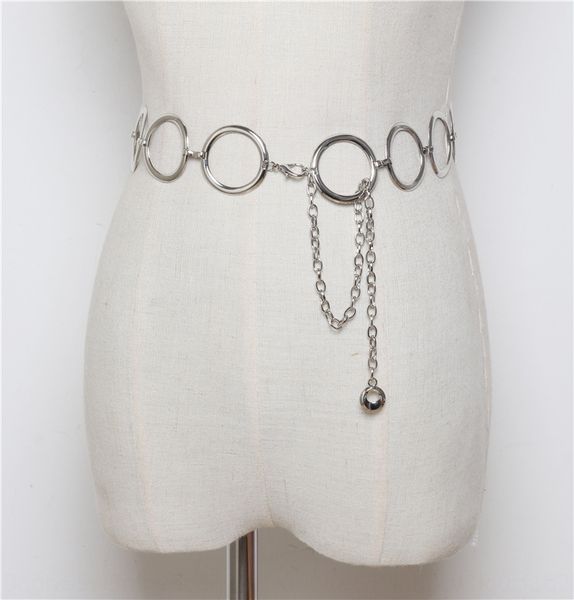 

metal waist women's metal skirt waist chain skirt belt simple all-match wind big circle long chain with dress belt, Black;brown