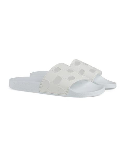 

mens womens fashion strap rubber slide sandals luxe pool flat slippers with cut out logo7719600, Black