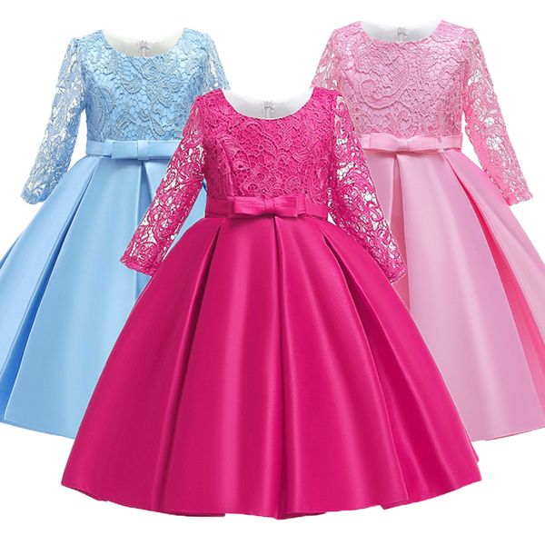 

spring autumn multi-color children's clothing girls lace new princess dress flower girl long-sleeved banquet elegant dress, Red;yellow