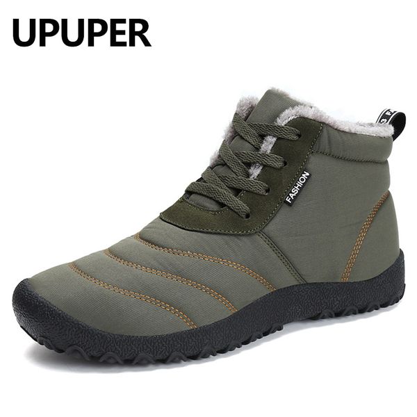 

upuper winter men snow boots waterproof shoes winter boots with fur fashion men ankle warm plush footwear shoes, Black
