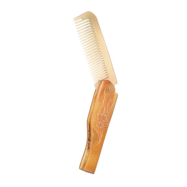 

foldable men's beard comb natural horn hair comb for women men anti static wide horn teeth massage scalp hair health care, Silver