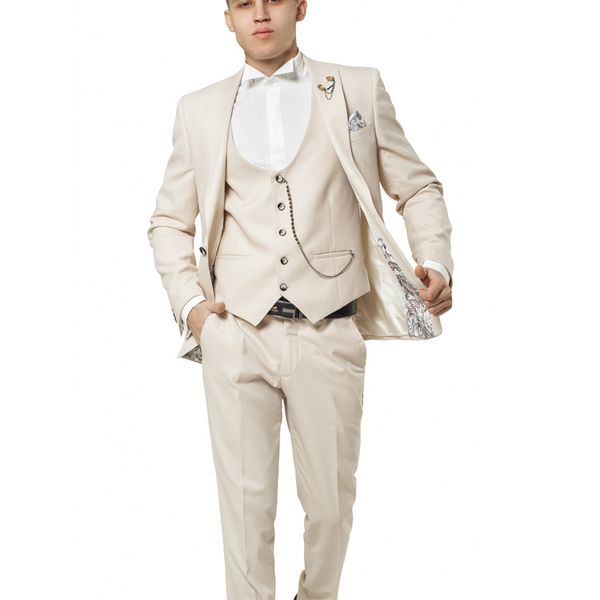 

beige groomsmen wedding tuxedos slim fit one button groom wear formal men blazer suits (jacket+vest+pants), Black;gray