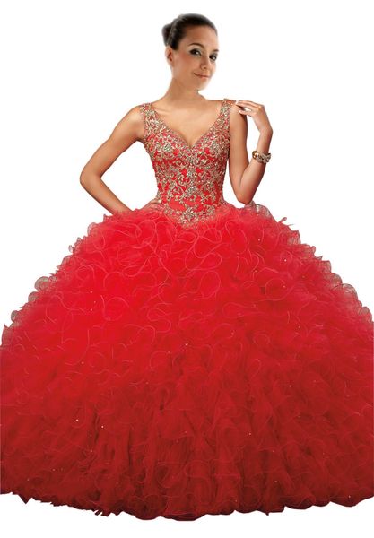 

Изысканный золото вышивка Quinceanera Пром платья бальное платье 2019 дешевые V шеи Sheer ремни замочную скважину назад оборками сладкий 16 Vestidos De Dress