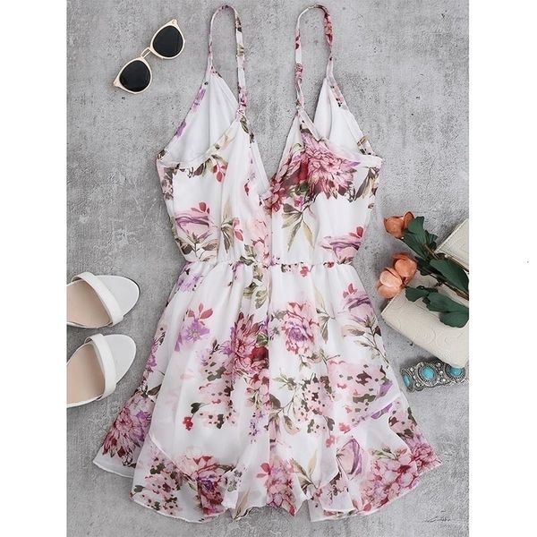 

jumpsuits for women jumpsuit womens summer holiday floral print women romper jumpsuit flower chiffon cami beach romper overalls 2019, Black;white