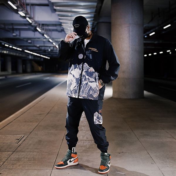 

mans sets streetwear tracksuit men hip hop suits korean male autumn two-piece sports pants casual jacket and cargo pants suit, Black;brown