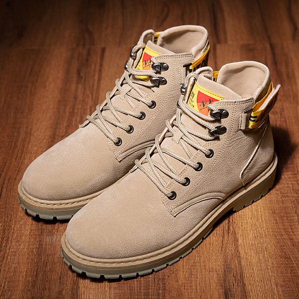 

new 2019 working men shoes comfortable low boots for mens brand rubber boots men black beige fashion pu leather