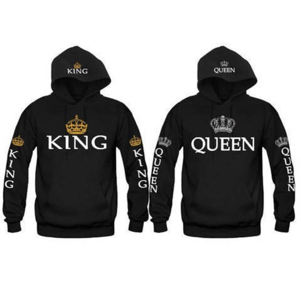 

King and Queen Women Men Hoodies Printed Sweatshirt Lovers Couples Hoodie Casual Pullovers Tracksuits Couple Sweatshirts