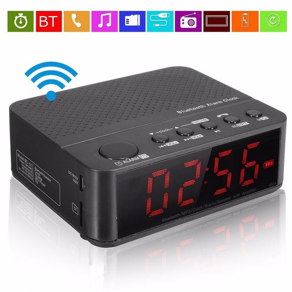 

wireless bluetooth digital led display alarm clock speaker amplifier fm radio mp3 music player night light (color: black