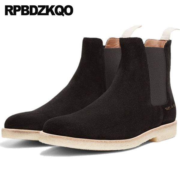 

suede 2018 genuine leather black winter men boots with fur slip on ankle shoes warm autumn fall booties fashion