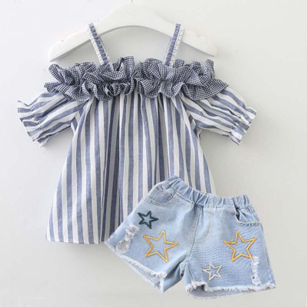 

children designer sets girls brand suits kids luxury +jeans pants piece children fashion plaid new set 2020 new summer quality, White