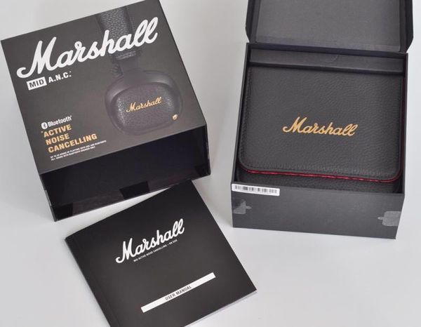 

marshall mid anc active noise cancelling on-ear wireless bluetooth headphone, black