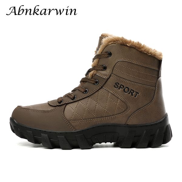

men's winter pu leather ankle plush boots for men snow boots waterproof brown black boot buty zimowe meskie botte homme kar botu