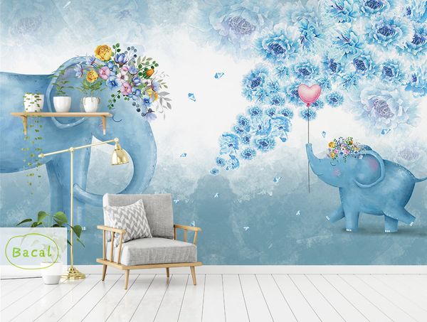 

bacal cute animal kids room wall sticker animal theme elephant wallpaper gifts for children room decor blue 3d mural home decor