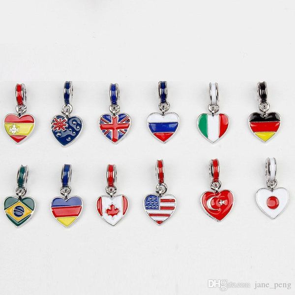 

american japan canada flags diy beads charms for bracelet and necklace pendant loose enamel beads fashion jewelry wholesale drop shipping, Bronze;silver