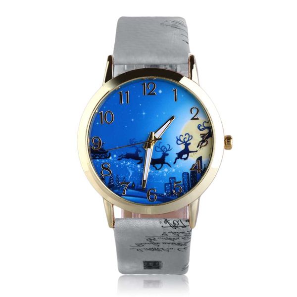 

women men pu leather watch elk deer pattern dial fashion dress quartz wrist watch christmas gift relogio, Slivery;brown