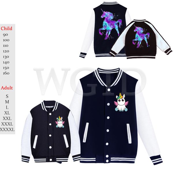 

2019 new winter clothes toddler family matching outfits unicorn print boys girls jacket baby baseball jacket parent-child outfit, Blue
