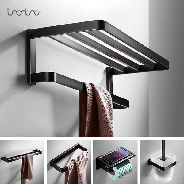 

bathroom hardware set solid brass towel rack bath shelves wall double rods bath accessories toilet brush holder oil rubbed black