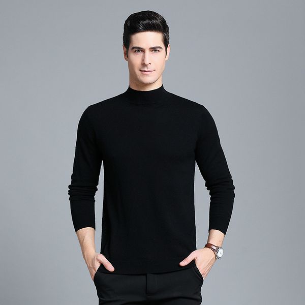 

mens sweaters 2019 autumn winter warm pullover men knitted pure cashmere wool sweater men half turtleneck, White;black