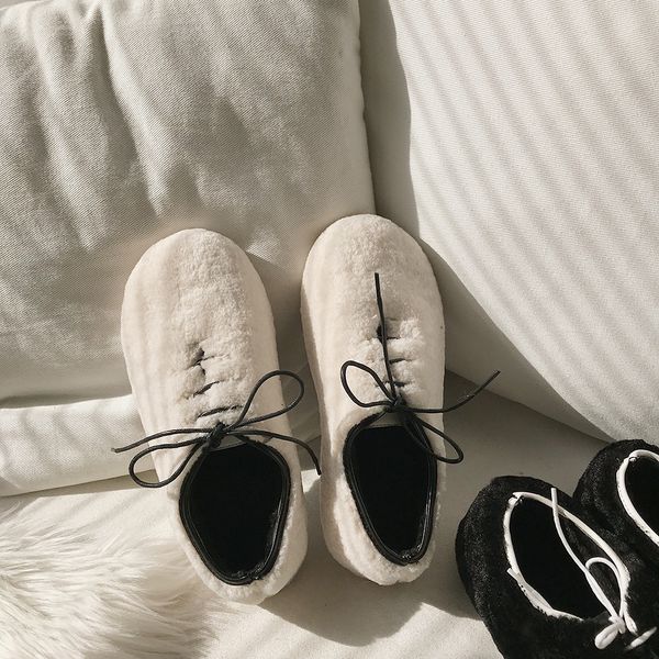 

shoes woman flats all-match casual female sneakers autumn round toe loafers fur 2019 fashion women's dress new fall modis cross, Black