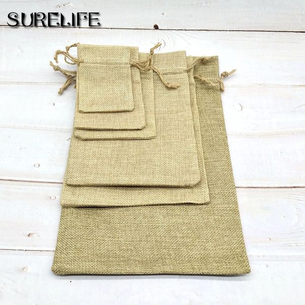 

50pcs christmas small burlap linen jute drawstring gift bags sack wedding birthday party rustic pouch baby shower supplies