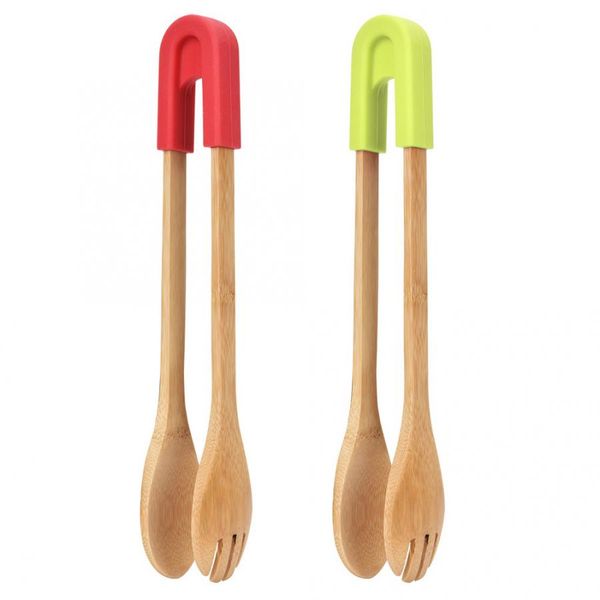 

экологичные bamboo cooking кухня питание tong барбекю клип зажим с силиконовой головкой для салата хлеба кухонного инвентаря