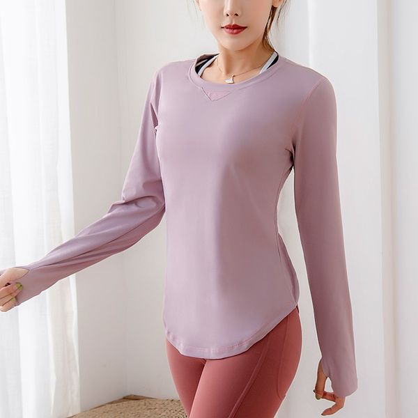 

autumn winter yoga women's long-sleeved yoga clothes running quick-drying t-shirt solid color sports fitness clothes full, White;red