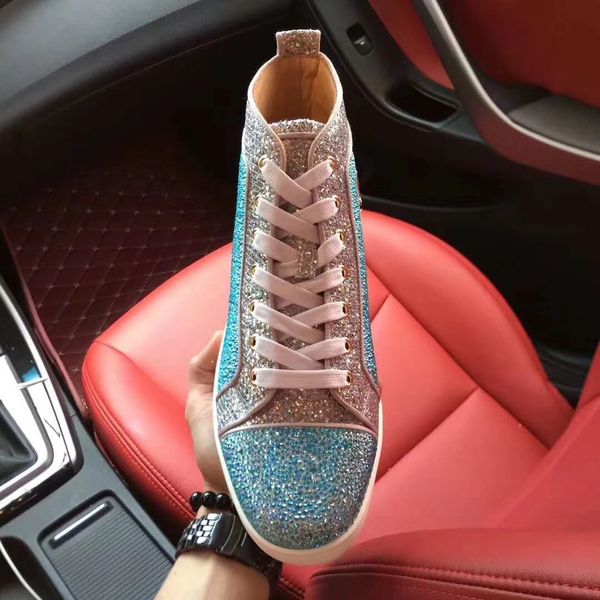 

fashion luxury strass red bottom women casual shoes shiny rhinestone dress party walking shoes sneakers chaussures de sport t07, Black