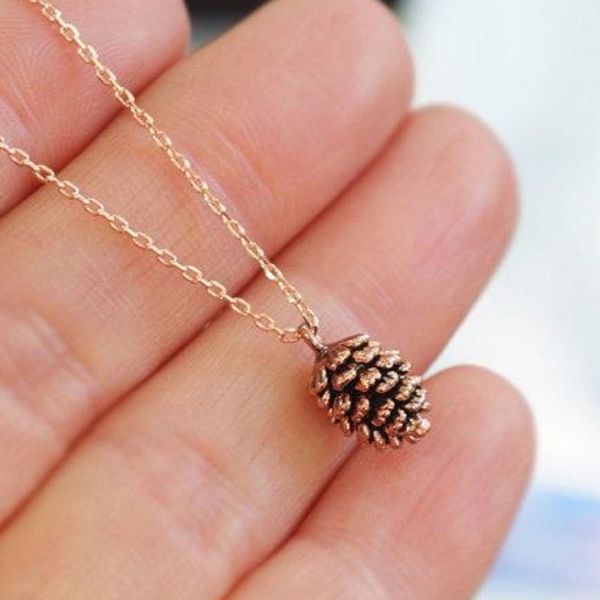 

retro dangle pine cone fruit vintage silver bronze necklace for women