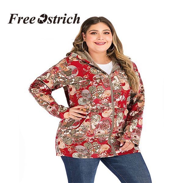 

ostrich coats women loose coats plus size flower print jackets hooded overcoat zipper winter parka thick winter coat women, Black