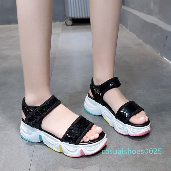 

summer thick bottom female sport sandals hollow out open toe platform shoes women wedge casual shoes woman c25, Black