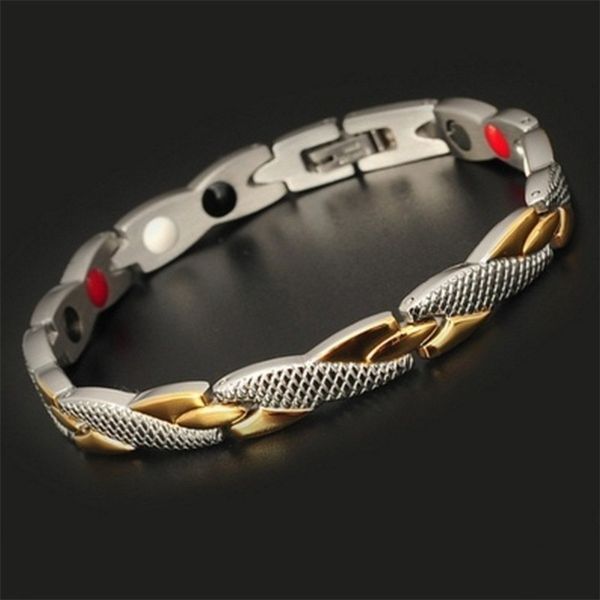 

men's health bracelet stainless steel magnet sleeping bracelet dragon pattern charm hologram male jewelry, Golden;silver