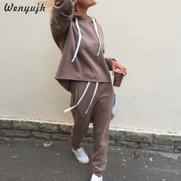 

wenyujh 2020 autumn tracksuit long sleeve thicken hooded sweatshirts 2 piece set casual sport suit women tracksuit set hoodies, White