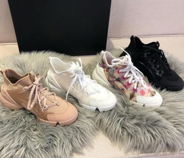 

spring and summer designer casual shoes sports black white flowers casual womens shoes running printing lace thick bottom t05