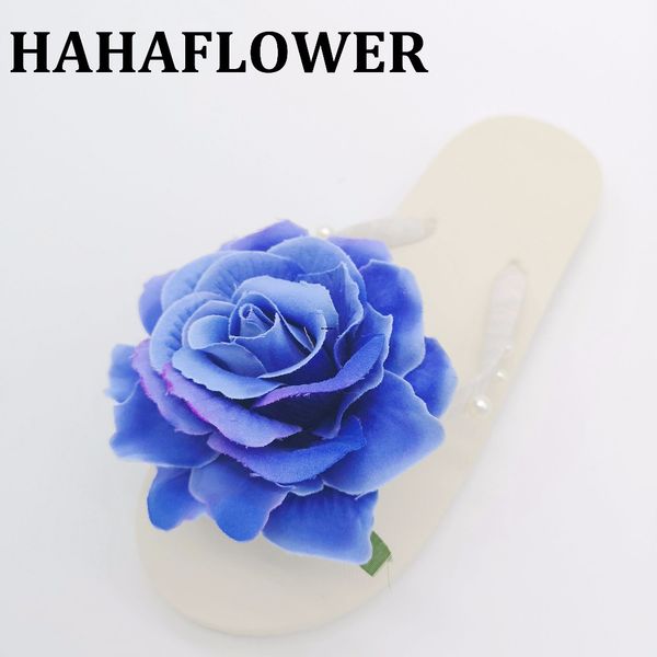 

hahaflower 2018 summer fashion women slippers with beautiful rose flower sweet flip flops ing, Black